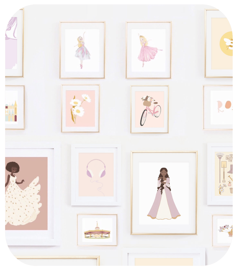 Gallery wall of Gabrielle's artwork