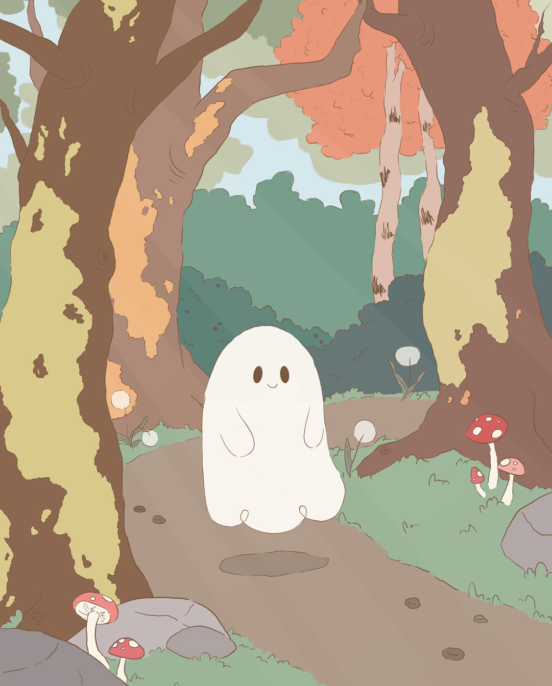 cute little ghost going for a "walk" in the woods