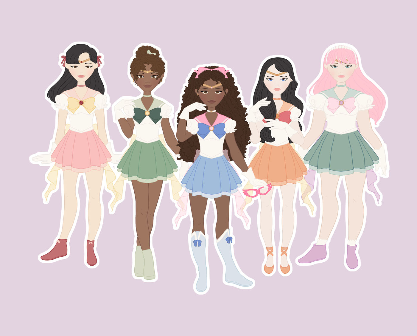 a group of girls dressed like their sailor scouts