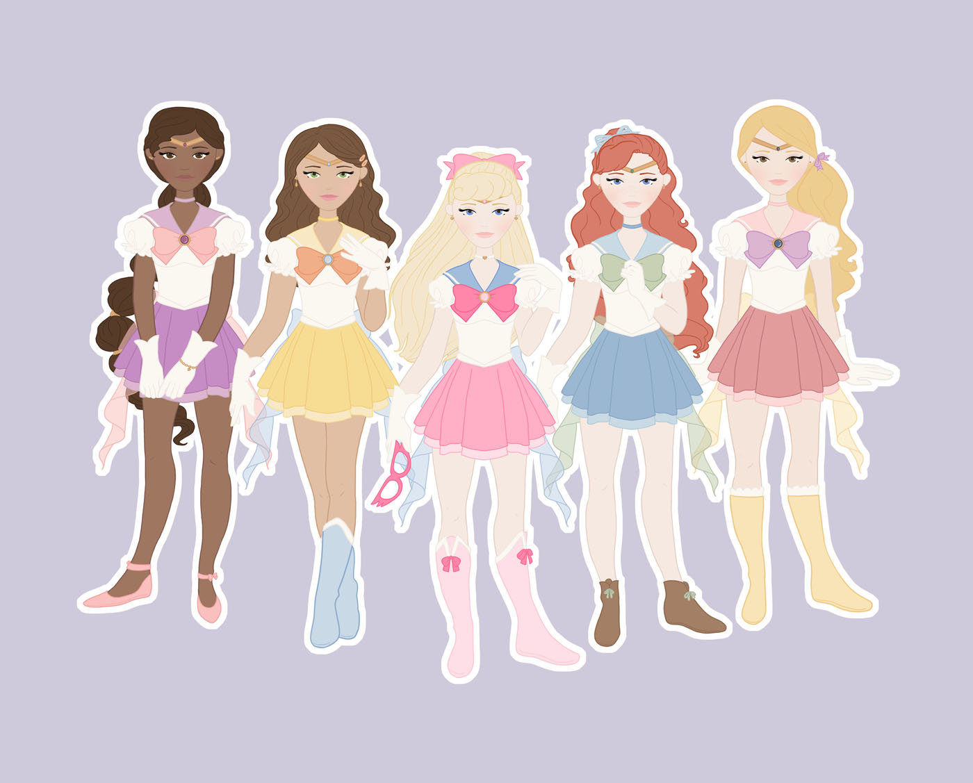 a second group of girls dressed as sailor scouts