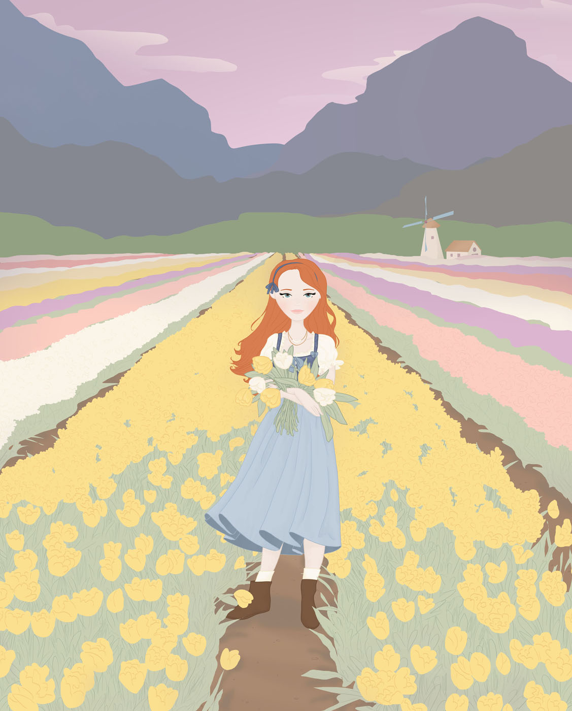 woman in tulip field